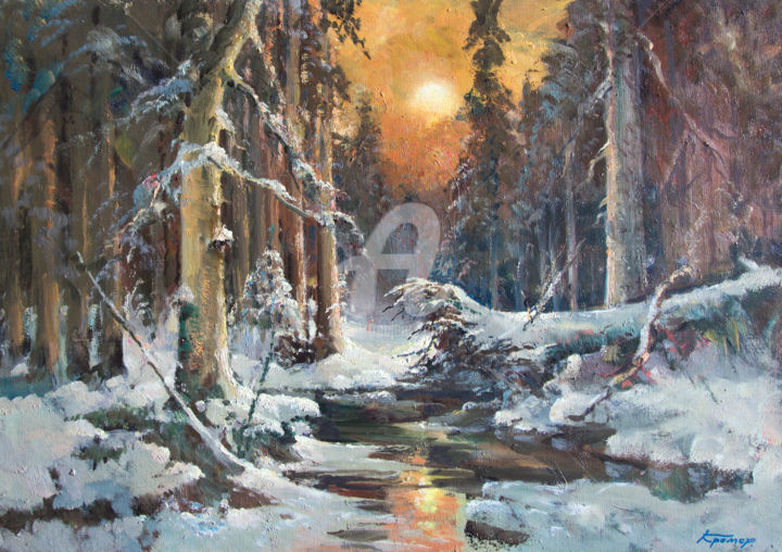 Peinture intitulée "Morning in winter f…" par Mark Kremer, Œuvre d'art originale, Huile