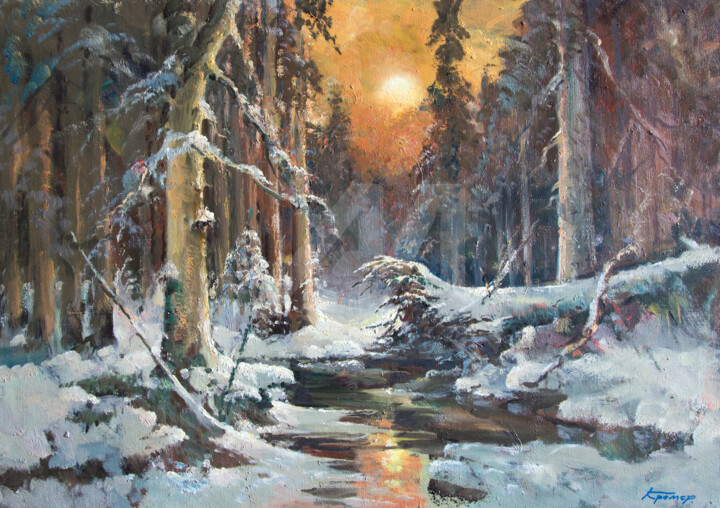 Peinture intitulée "Morning in winter f…" par Mark Kremer, Œuvre d'art originale, Huile