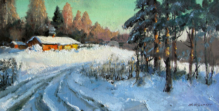 Painting titled "Winter Sun. Road" by Mark Kremer, Original Artwork, Oil