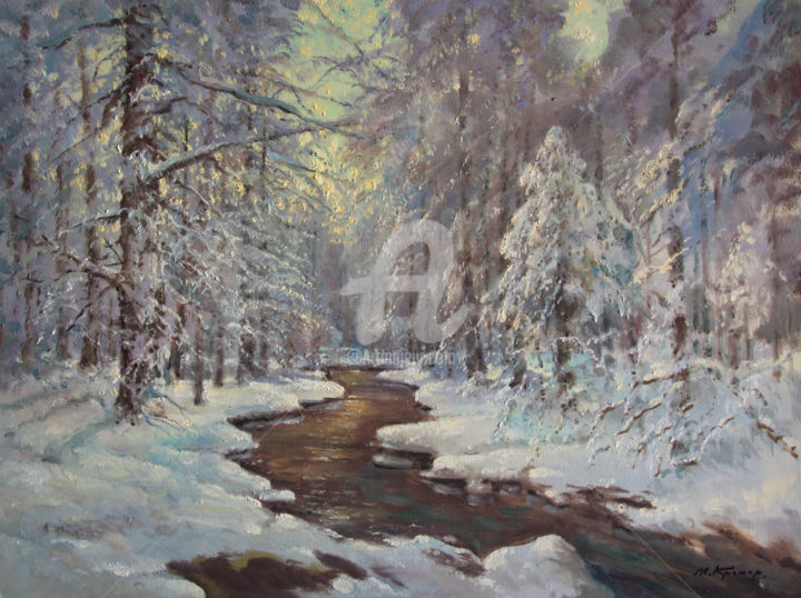 Картина под названием "After a snowstorm.…" - Mark Kremer, Подлинное произведение искусства, Масло