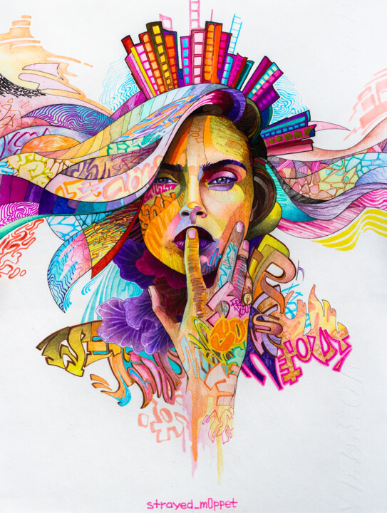 Рисунок под названием "Express yourself" - Mark Kucherov, Подлинное произведение искусства, Цветные карандаши