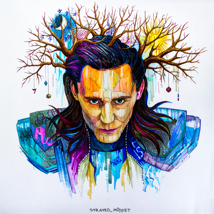 Рисунок под названием "Loki" - Mark Kucherov, Подлинное произведение искусства, Цветные карандаши