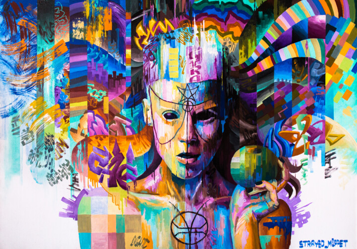 Картина под названием "Modern Eva" - Mark Kucherov, Подлинное произведение искусства, Акрил Установлен на Деревянная рама дл…
