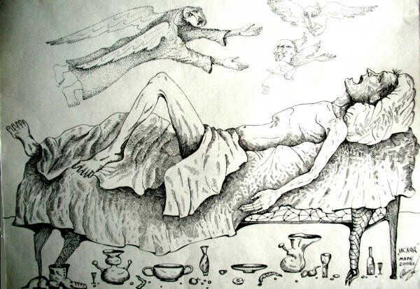 Drawing titled "Исход" by Mark Makarov, Original Artwork, Ink