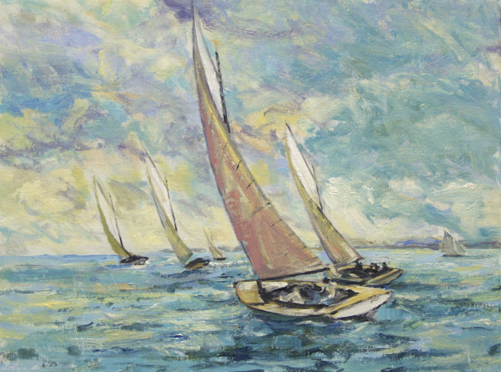 Painting titled "The Catboats" by Mark Mortensen, Original Artwork