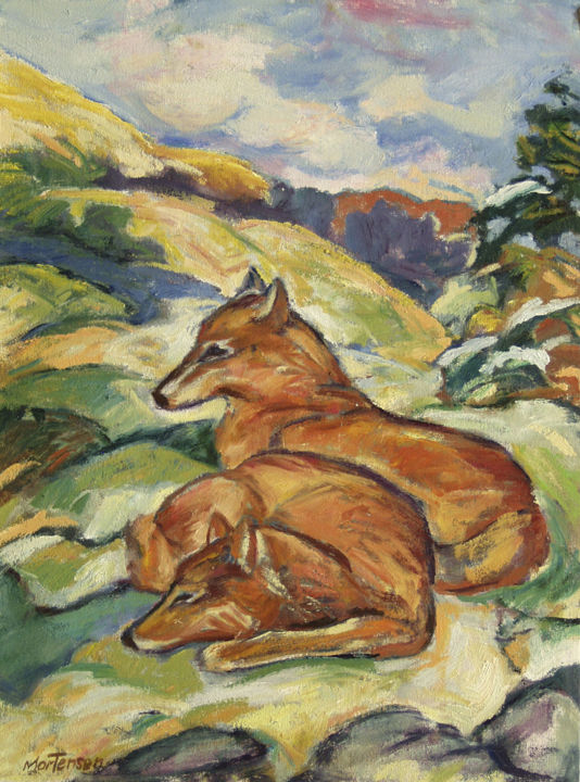 Painting titled "two-wolves.jpg" by Mark Mortensen, Original Artwork