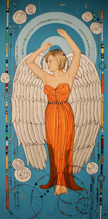 Картина под названием "Angel" - Mark Roberts, Подлинное произведение искусства, Акрил Установлен на Деревянная рама для носи…