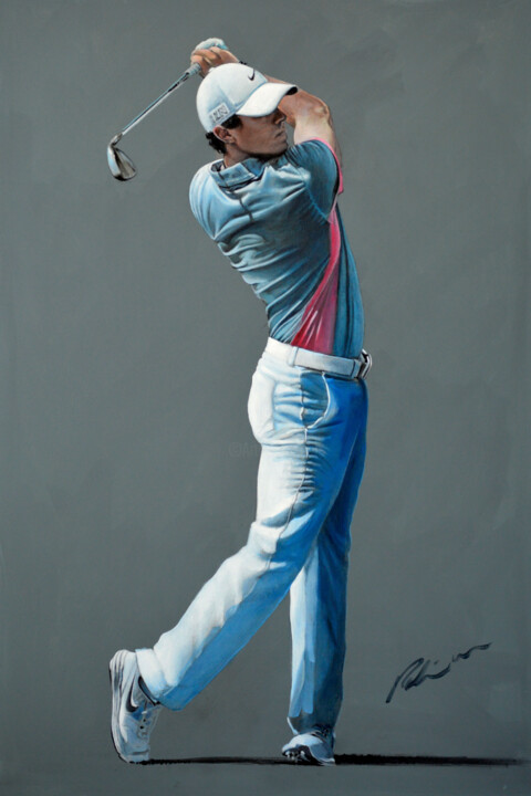 Peinture intitulée "Rory McIlroy 2015" par Mark Robinson, Œuvre d'art originale, Impression numérique Monté sur Panneau de b…