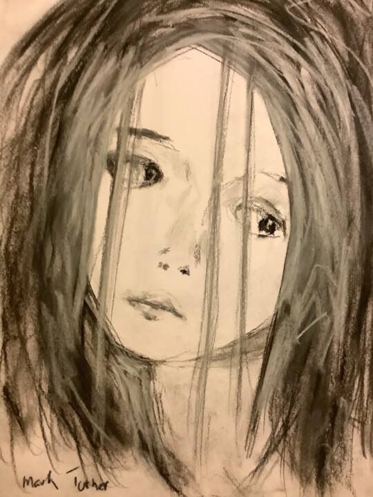 Dessin intitulée "Angry and sad girl" par Mark Turner, Œuvre d'art originale, Fusain