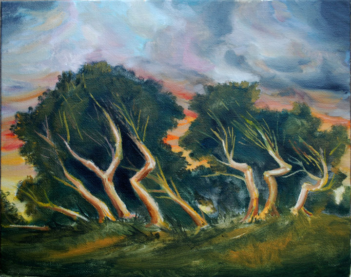 Painting titled "Cyprus Trees" by Mark Malinowski, Original Artwork, Acrylic