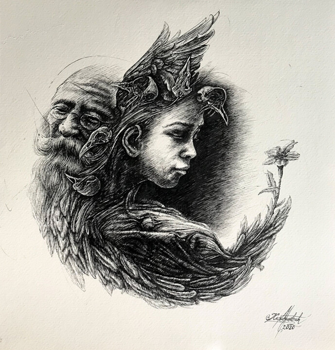 Drawing titled "Metempsychosis" by Marko Karadjinovic, Original Artwork, Ink