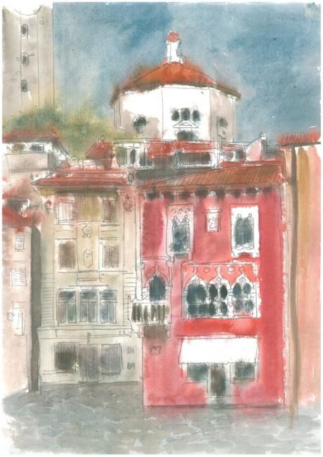 Schilderij getiteld "Piran Venecian House" door Marko Jezernik, Origineel Kunstwerk, Olie