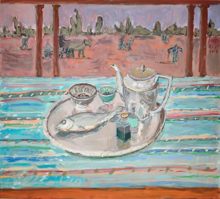 Painting titled "На рынке" by Марк Якут, Original Art, Oil