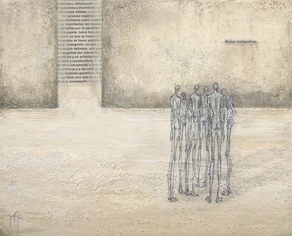 Painting titled "aquí nadie sabe nada" by Marleen Pauwels, Original Artwork, Oil