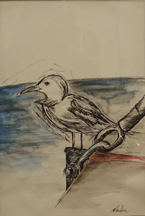Disegno intitolato "Oiseau Encyclopedios" da Marlène Bonnaffé, Opera d'arte originale, Acquarello
