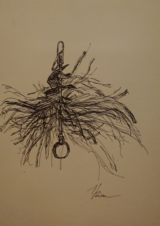 Drawing titled "Hérisson outil" by Marlène Bonnaffé, Original Artwork, Ink