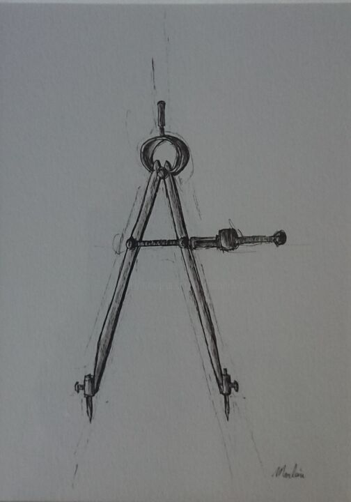 Disegno intitolato "Compas" da Marlène Bonnaffé, Opera d'arte originale, Pennarello