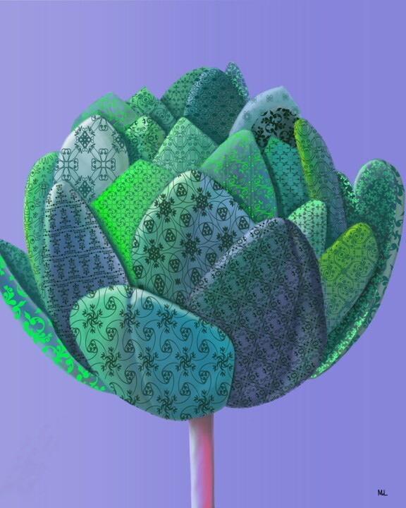 Digitale Kunst getiteld "Kanten tulp" door Marlies Van Leeuwen, Origineel Kunstwerk, Digitaal Schilderwerk
