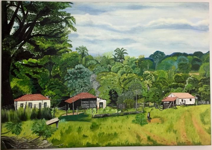 Pintura intitulada "Paisagem rural" por Marlima Win, Obras de arte originais, Óleo