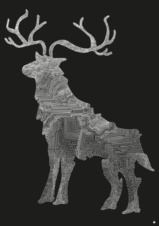 Arts numériques intitulée "Midnight Reindeer" par Marlon Lobo, Œuvre d'art originale, Travail numérique 2D