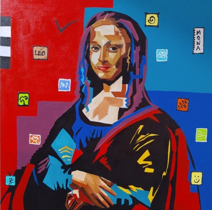 Schilderij getiteld "Monalisa Estilizada" door Marly Genuino, Origineel Kunstwerk, Acryl