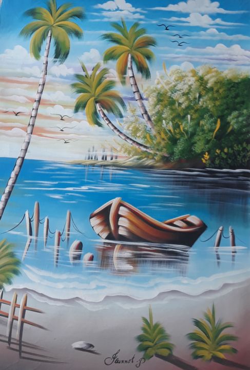 Peinture intitulée "Caribbean beach" par Galerie Marly Desir, Œuvre d'art originale, Acrylique