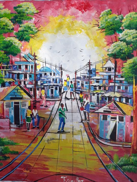 Peinture intitulée "BIDONVILLES" par Galerie Marly Desir, Œuvre d'art originale, Acrylique