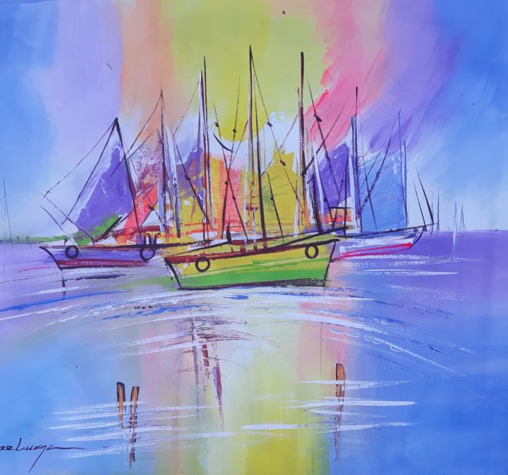 Peinture intitulée "Marine" par Galerie Marly Desir, Œuvre d'art originale, Acrylique