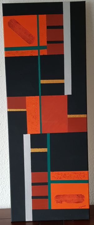 Peinture intitulée "EN ORANGE ET NOIR" par Marlyse Dubois, Œuvre d'art originale, Acrylique