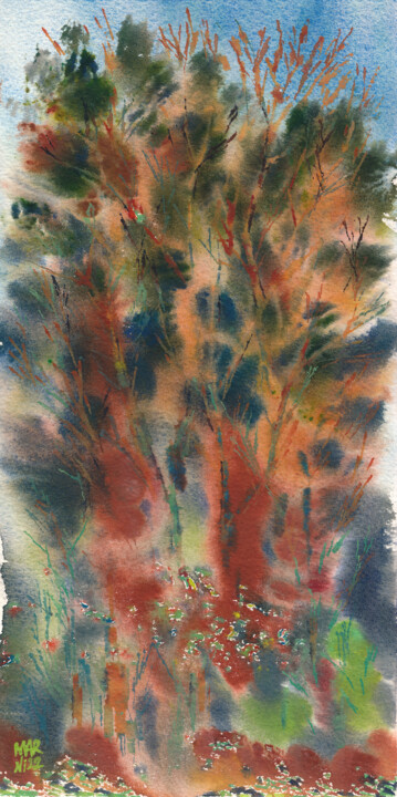 Pittura intitolato "Pine forest" da Maria Marni, Opera d'arte originale, Acquarello
