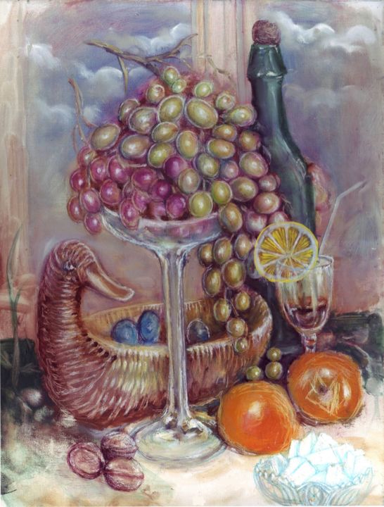 Painting titled "Вино виноград" by Sergei Marochkin, Original Artwork, Oil