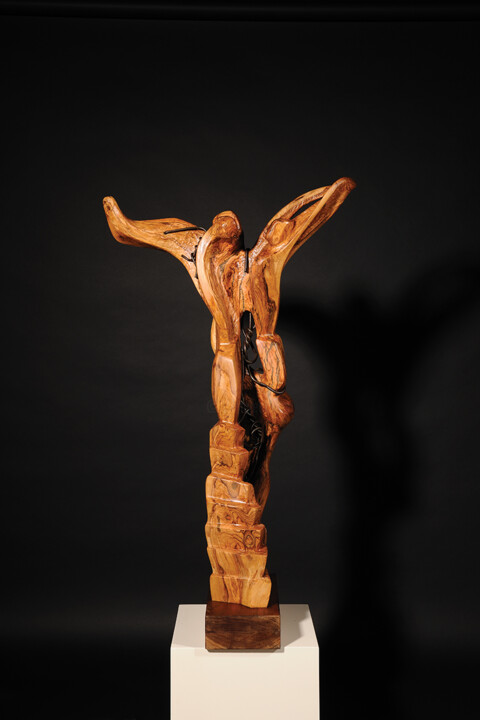 Sculpture titled "Ascending to the Sky" by Maroun Hakim, Original Artwork, Wood