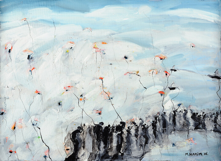 제목이 "Suspended at the Fo…"인 미술작품 Maroun Hakim로, 원작, 기름 나무 들것 프레임에 장착됨