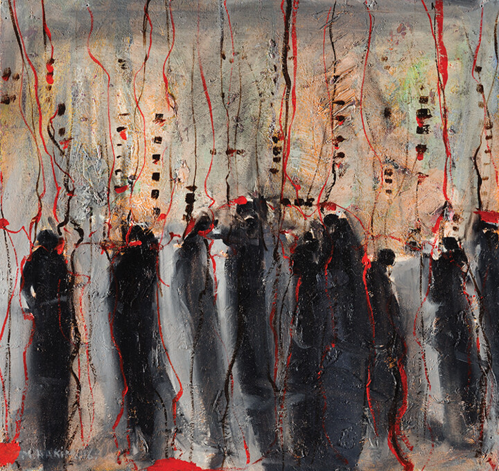 제목이 "City with Holes in…"인 미술작품 Maroun Hakim로, 원작, 기름 나무 들것 프레임에 장착됨