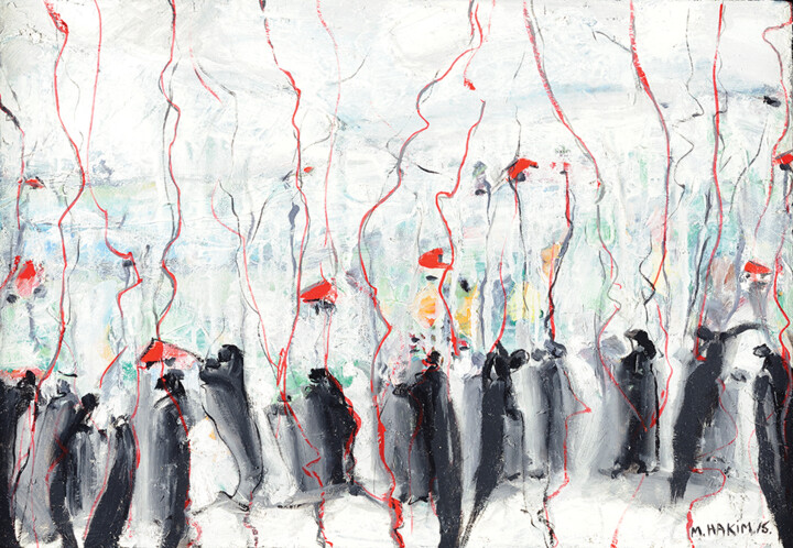 제목이 "Houses that Follow…"인 미술작품 Maroun Hakim로, 원작, 기름 나무 들것 프레임에 장착됨