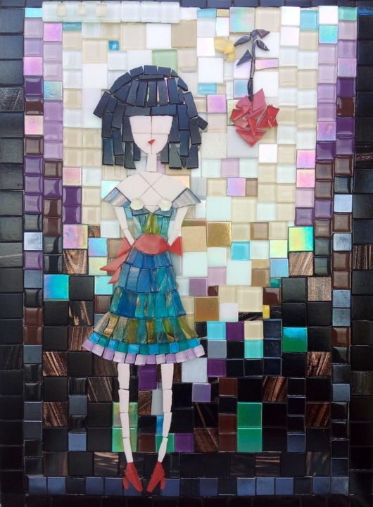 Peinture intitulée "A Blue-dressed Girl…" par Mariya Smirnova, Œuvre d'art originale, Mosaïque