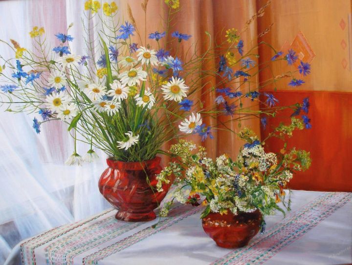 Картина под названием "Полевые цветы/Feld…" - Marina Senko-Dmitrieva, Подлинное произведение искусства, Масло
