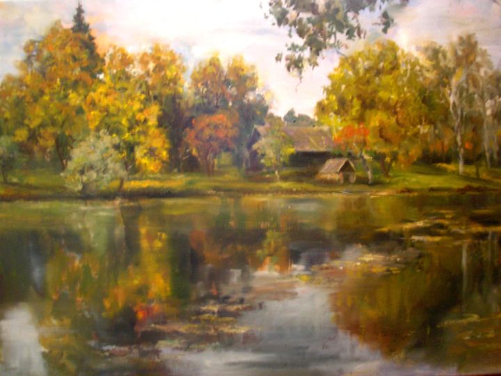 Картина под названием "Осень в Вязынке/Aut…" - Marina Senko-Dmitrieva, Подлинное произведение искусства, Масло