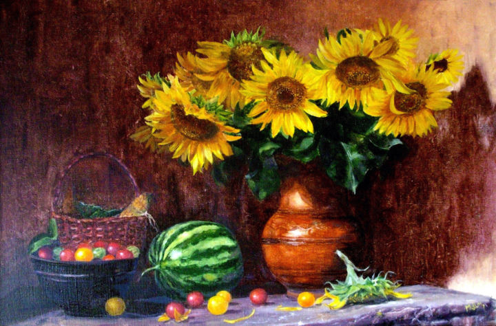 Peinture intitulée "Подсолнухи/Sunflowe…" par Marina Senko-Dmitrieva, Œuvre d'art originale, Huile
