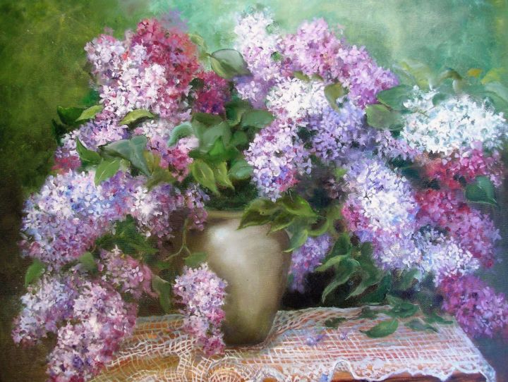 Schilderij getiteld "Сирень/Lilac" door Marina Senko-Dmitrieva, Origineel Kunstwerk, Olie