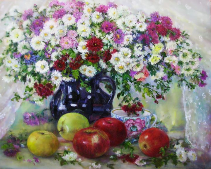 Картина под названием "autumn bouquet" - Marina Dmitrieva, Подлинное произведение искусства, Масло