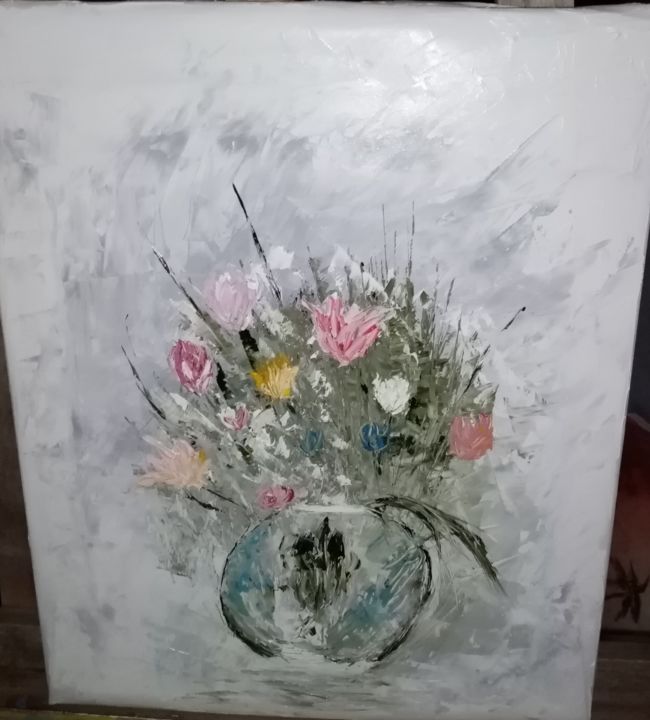 Pintura intitulada "fleurs en vase tran…" por Patrick Mars, Obras de arte originais, Óleo