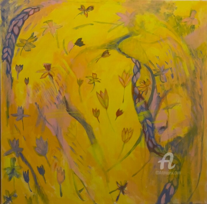 Картина под названием ""Solar chakra"" - Marta Leim, Подлинное произведение искусства, Акрил Установлен на Деревянная рама д…