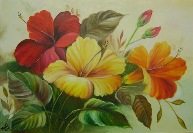 Pintura intitulada "hibiscos_maio.jpg" por Marta Oliveira Garcia, Obras de arte originais