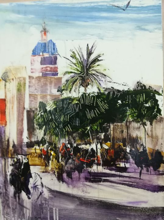 Painting titled "la-plaza-de-las-flo…" by Marta Cánovas Pardo, Original Artwork