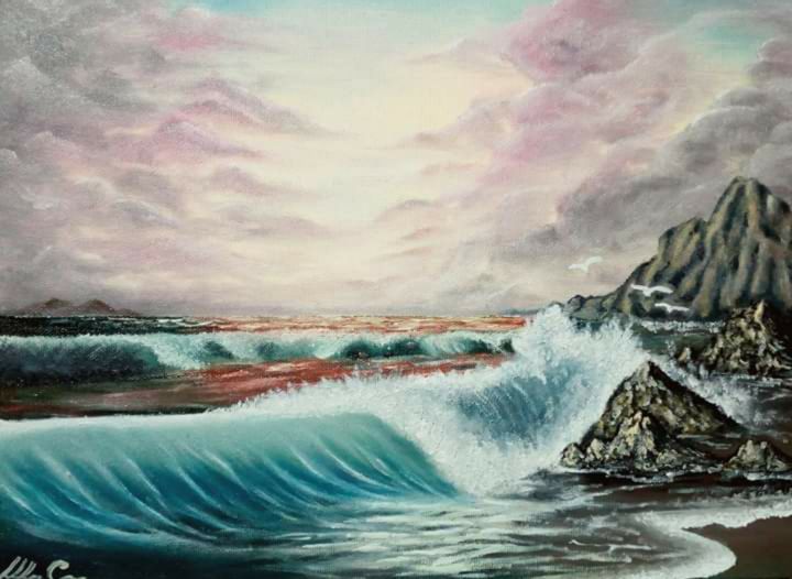 Painting titled "Tramonto sul mare" by Marta Castellani, Original Artwork, Oil