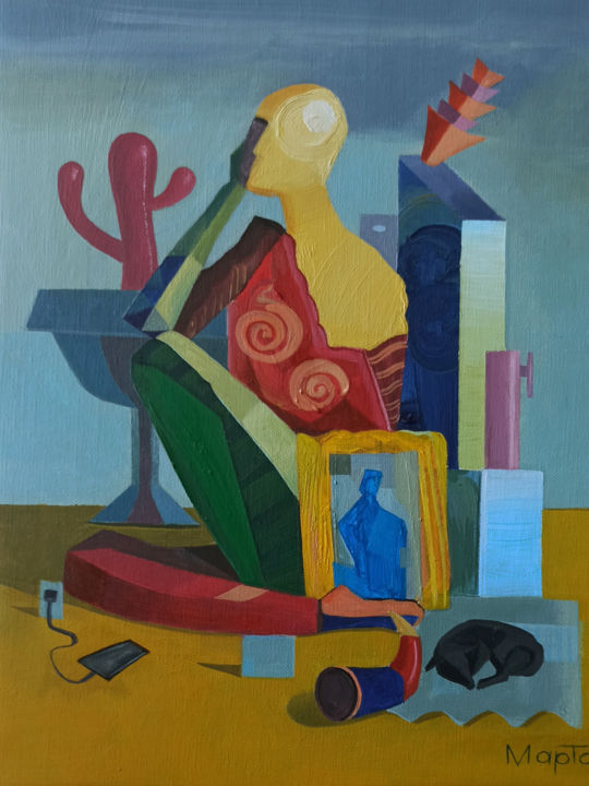Картина под названием "At home-1" - Marta Shmatava, Подлинное произведение искусства, Акрил Установлен на Подрамник