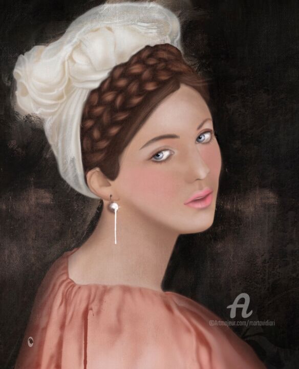 Arts numériques intitulée "“Girl with pearl-ne…" par Marta Vidiari, Œuvre d'art originale, Peinture numérique