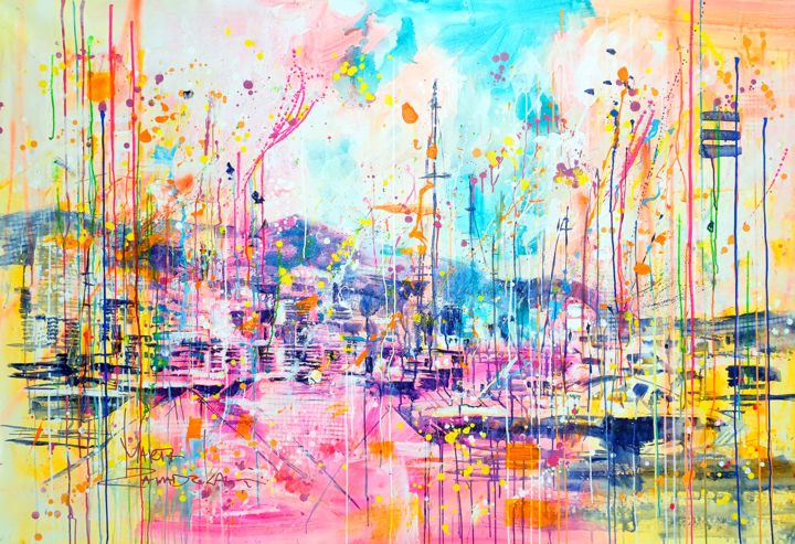 Peinture intitulée "Monaco harbour" par Marta Zawadzka, Œuvre d'art originale, Acrylique Monté sur Châssis en bois