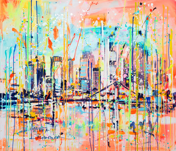 Painting titled "Frankfurt am Main" by Marta Zawadzka, Original Artwork, Acrylic Mounted on Wood Stretcher frame